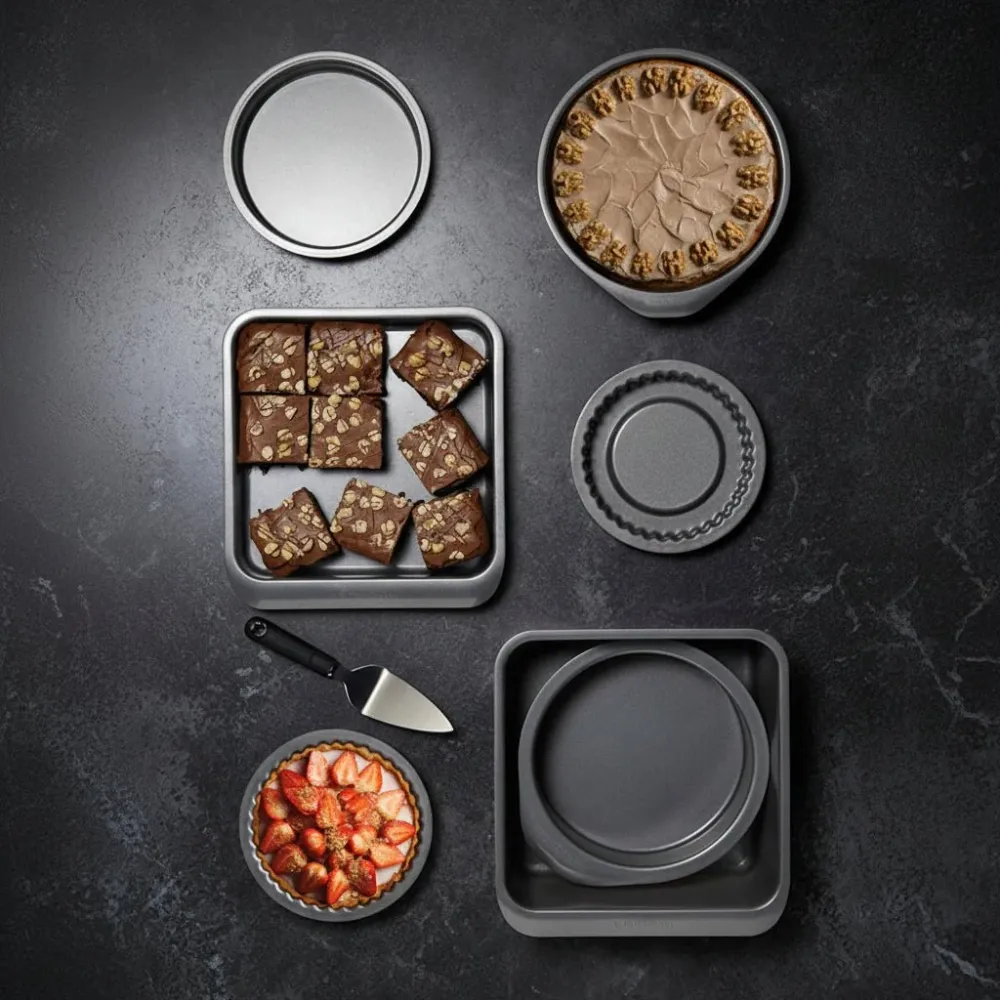 7-pk nonstick bake- og stekesett, stabelbar