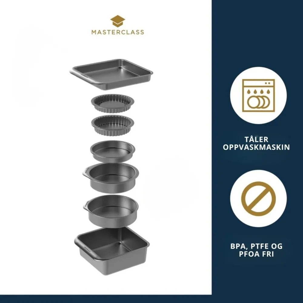 7-pk nonstick bake- og stekesett, stabelbar