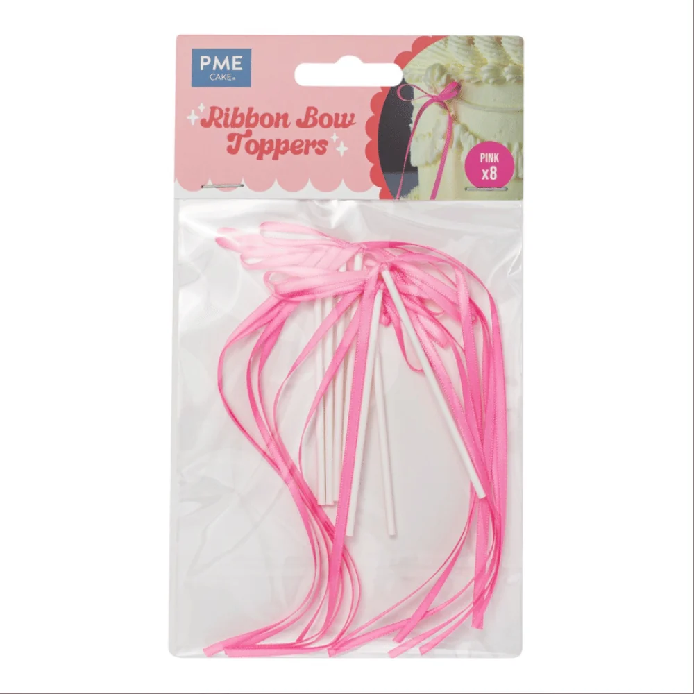 Satengsløyfer på pinne, Rosa, 8 stk
