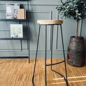 Barstol i teak og jern - H 79 cm