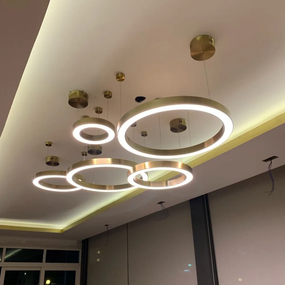 Ring Design Moderne LED-lysekrone Levende Lampe Rustfritt stål Gullbelysning ATY Home Decor