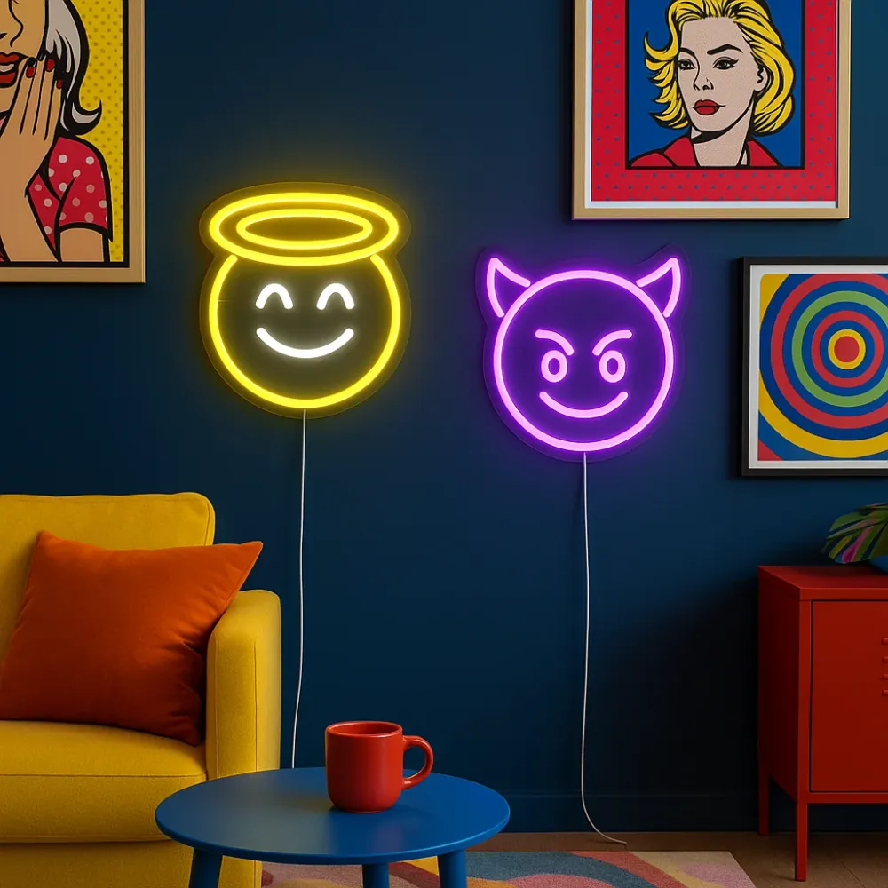 Emoji Devil Neon Vegglampe