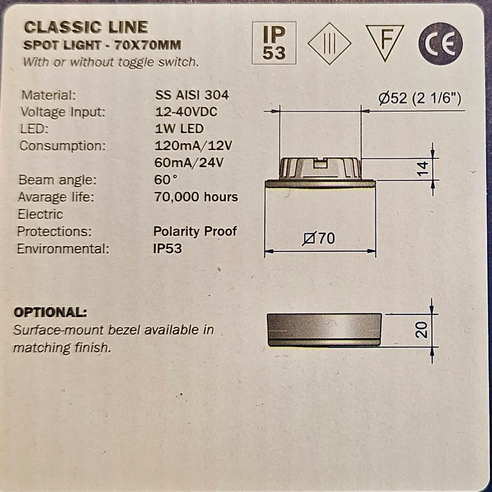 Roca Spotlight Ø70 2W Varm Hvit