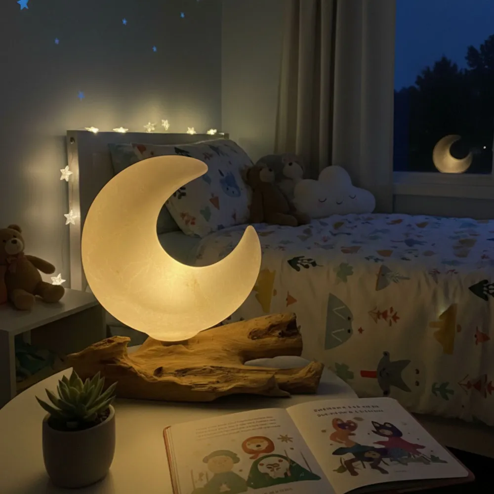 DriftGlow-lampe med knitrede halvmåneskjerm – grå