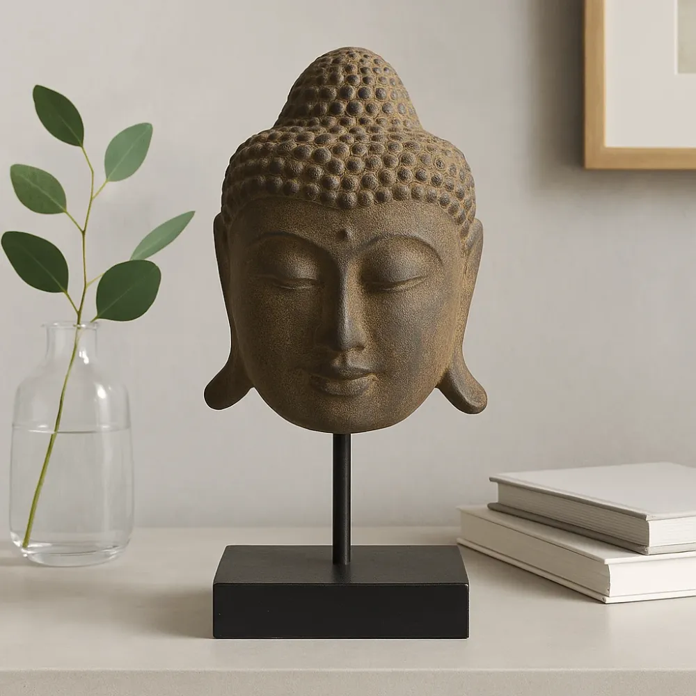 Buddha-hode statue på stativ stor grå