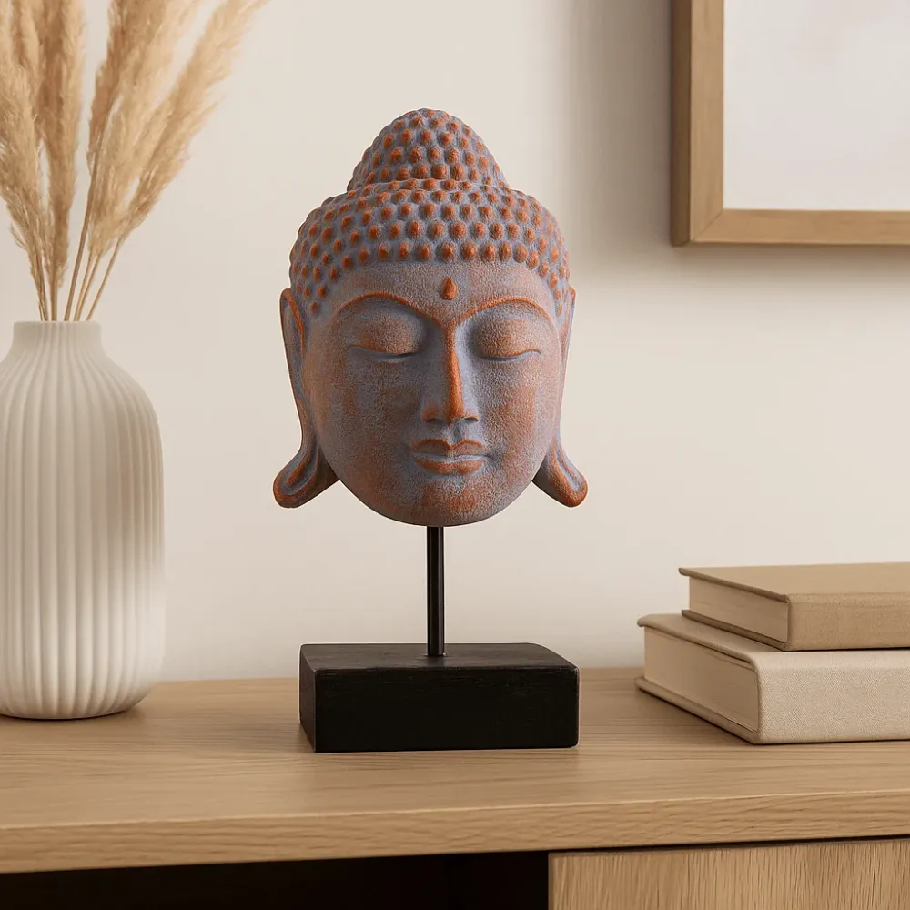 Buddha-hode statue på stativ stor blå kobber