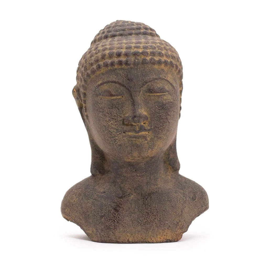 Buddha-hode statue, grå zen dekor