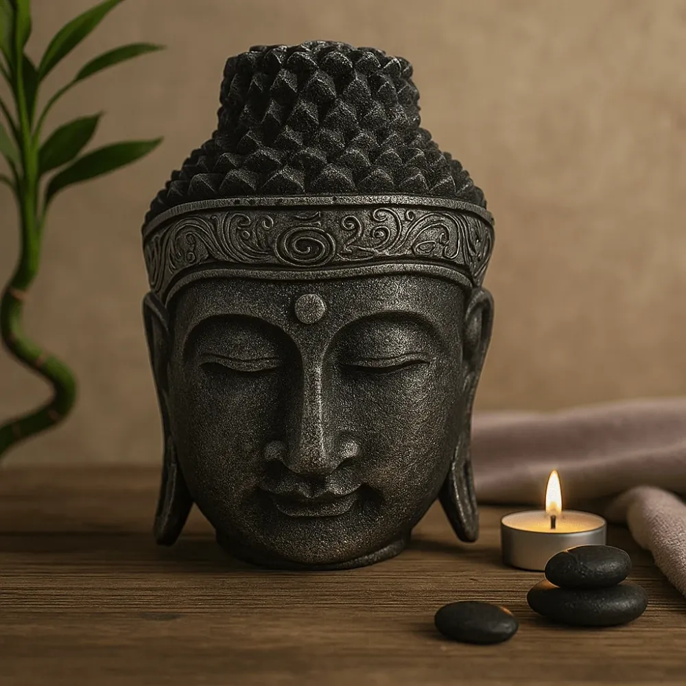 Buddhahode-statue – sølvfinish 25 cm