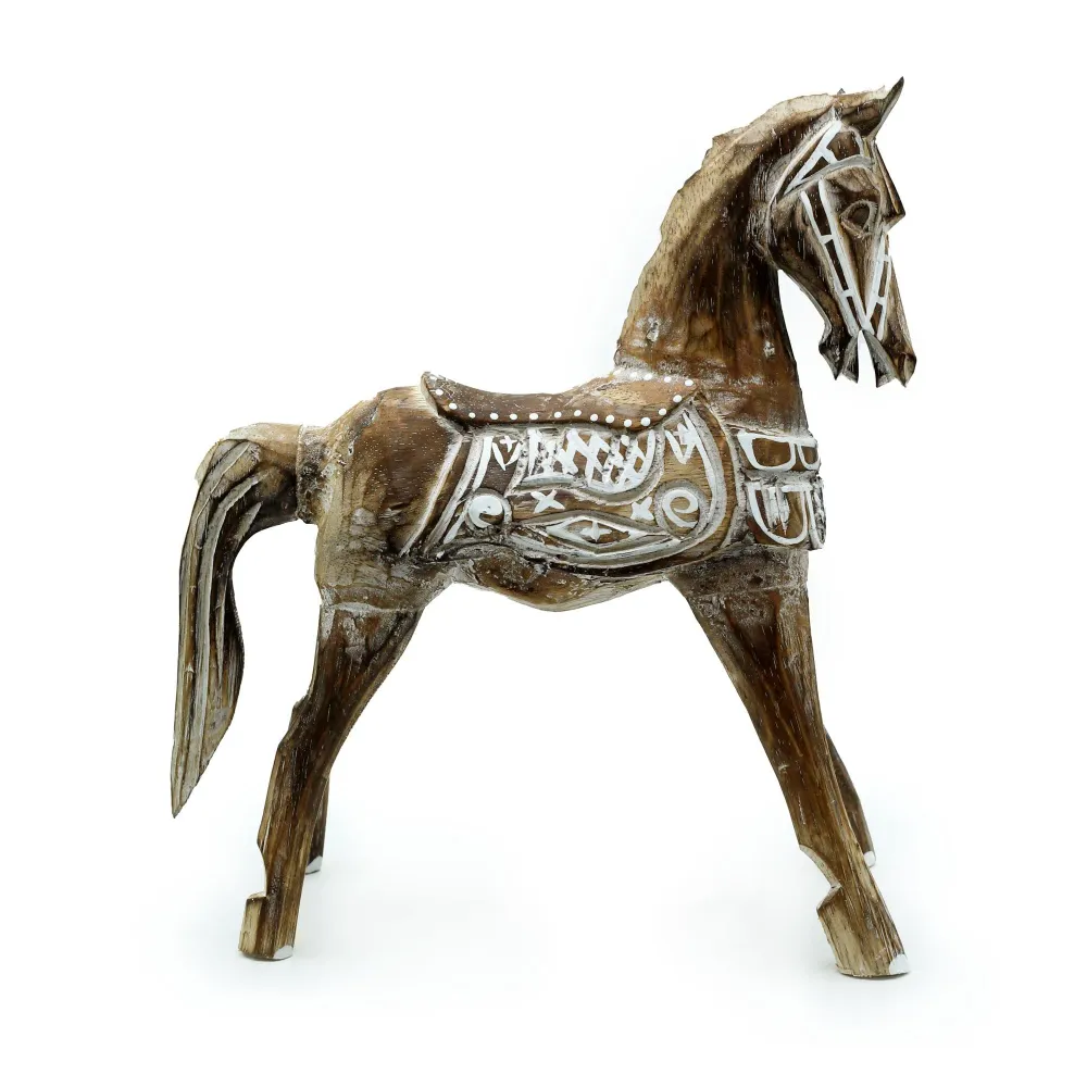 Stor antikk trehestfigur 32 cm