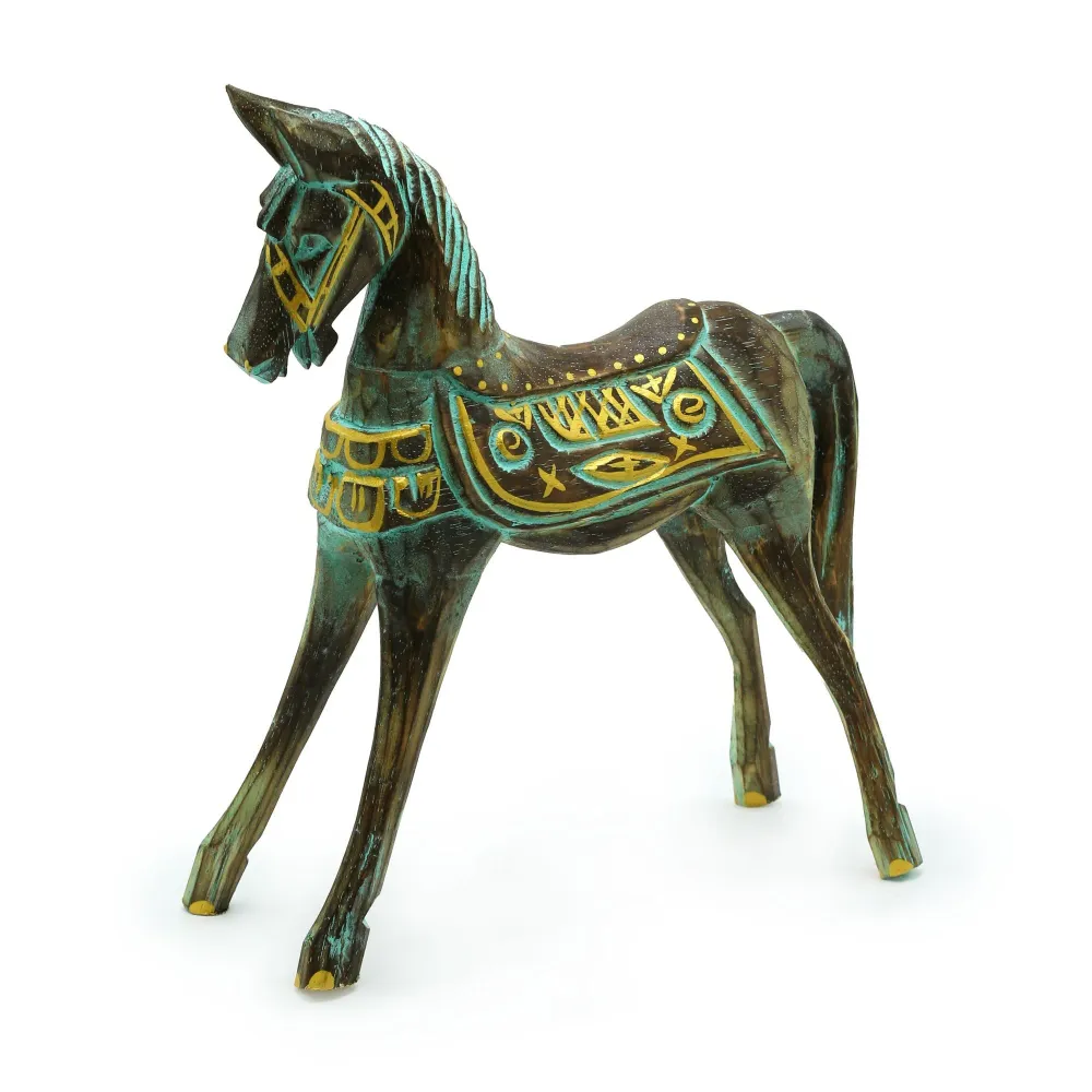 Trehest Statue Stor Gull Turkis 32 cm