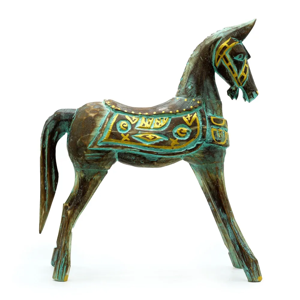 Trehest Statue Stor Gull Turkis 32 cm