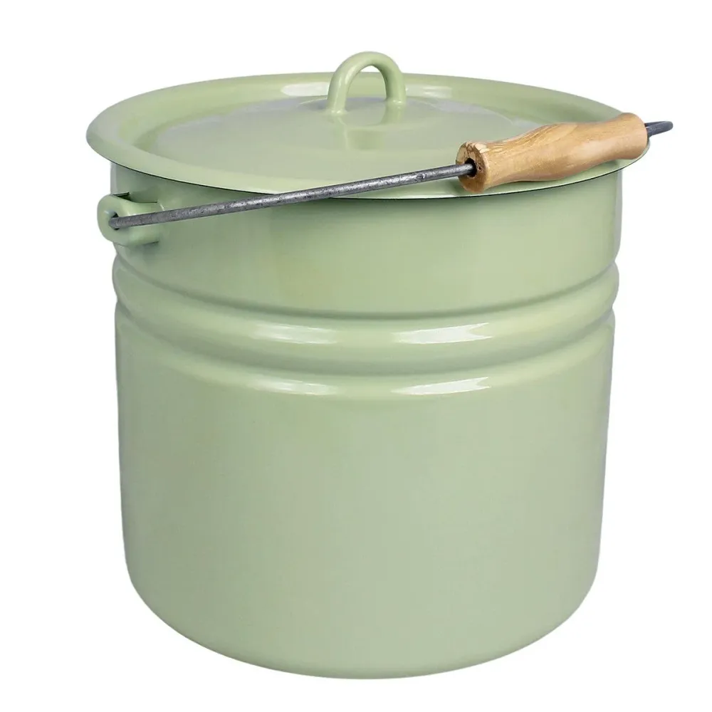 Emaljebøtte m/Lokk, Grønn - 12liter
