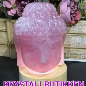 Superflott Rose Quartz Buddha Head m/Led Trebase og lysjustering ca. 11 - 12cm