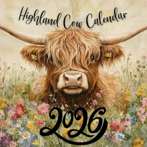 🐮Highland Cow Kalender 2026 – Rustikk gårdsveggkunst og månedlig planlegger