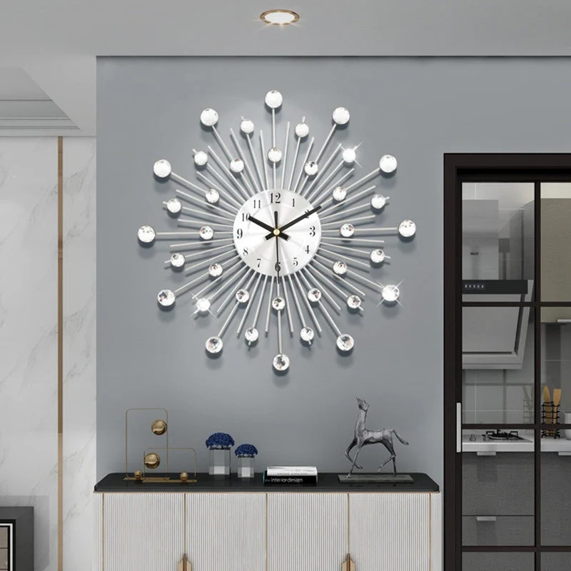 ✨🕰️ Kreativ veggklokke med rhinestones – Stille, minimalistisk luksus stuen, spisestuen og entreen! 💎🏡