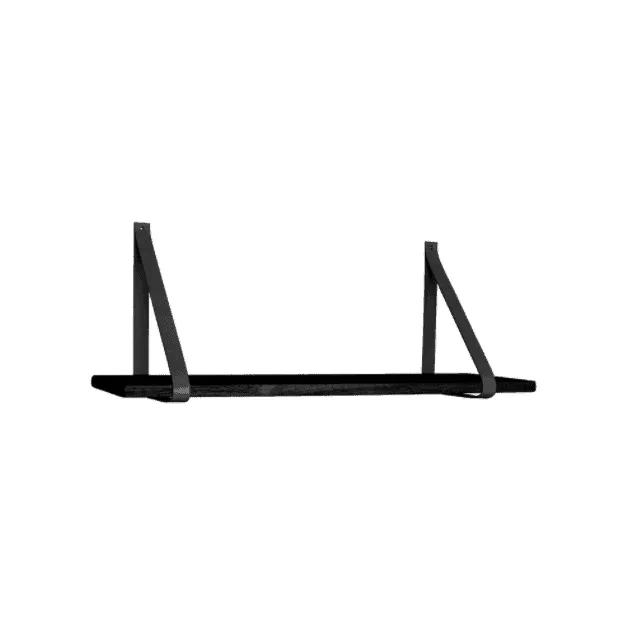 Enkel og stilfull hylle med sorte lærstropper - 80x20 cm