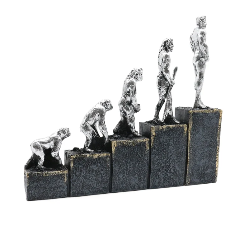 Ape Man Evolution Figur Skulptur Resin Håndverk Kontordekorasjon Stue Retro Skrivebordsdekorasjon