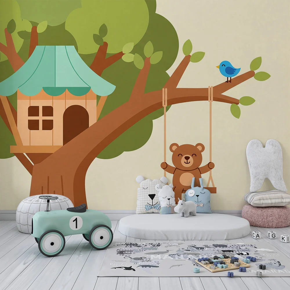Barnetapet | Glad bamse og trehytte