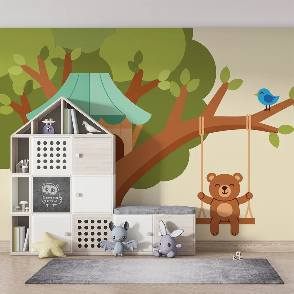 Barnetapet | Glad bamse og trehytte