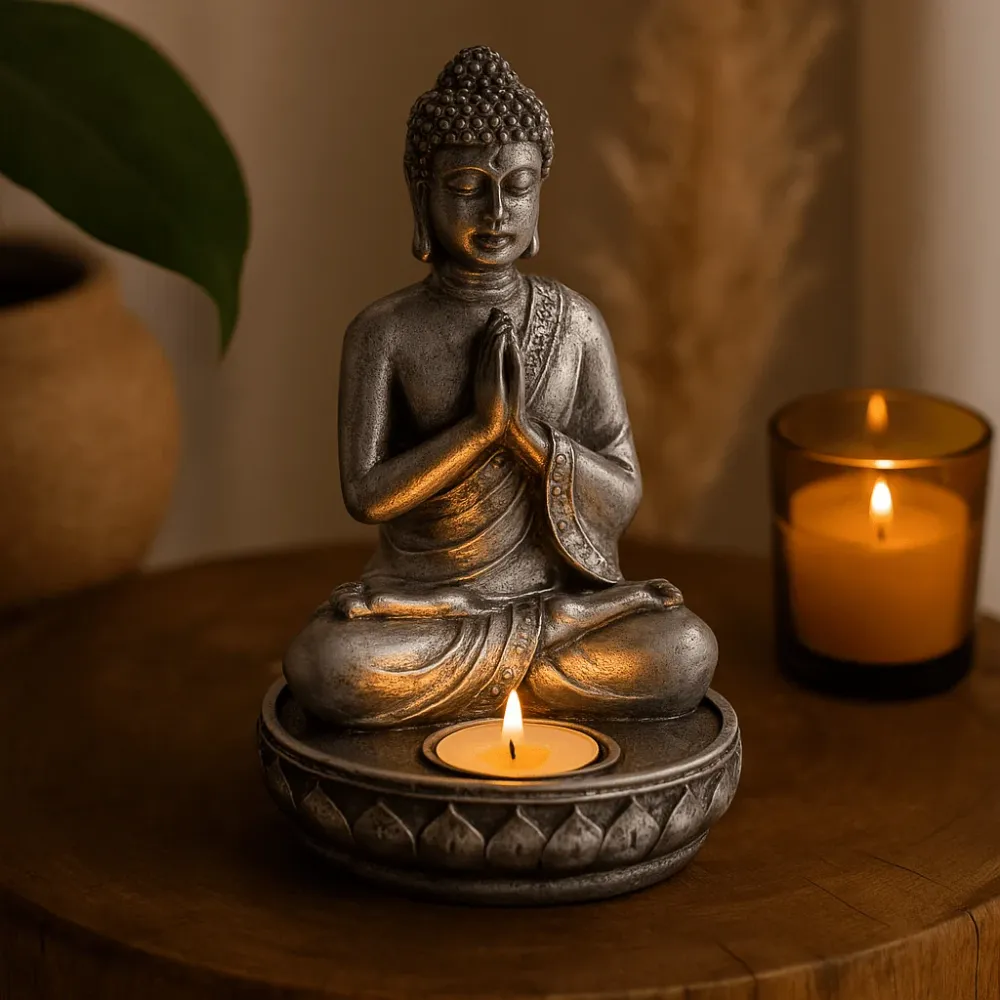 Buddha harpiks lysestake, hvit medium