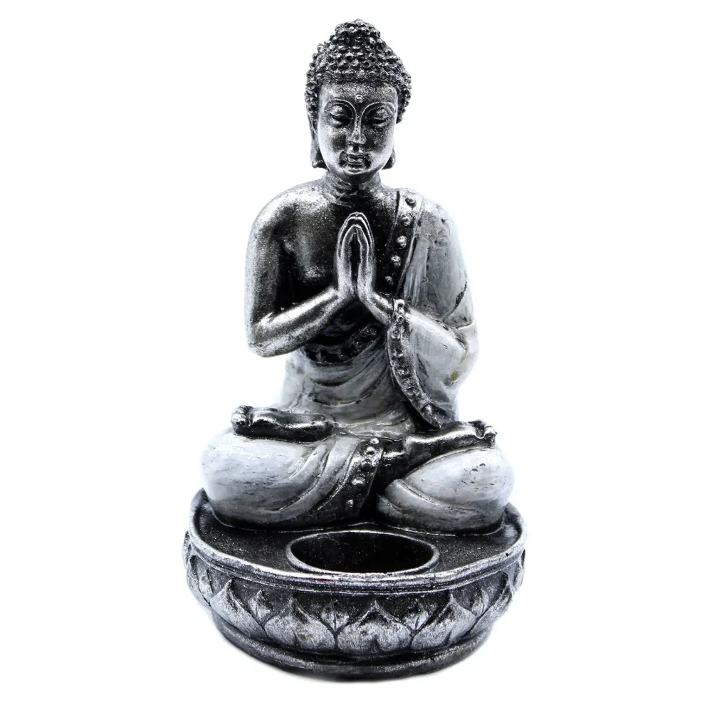 Buddha harpiks lysestake, hvit medium