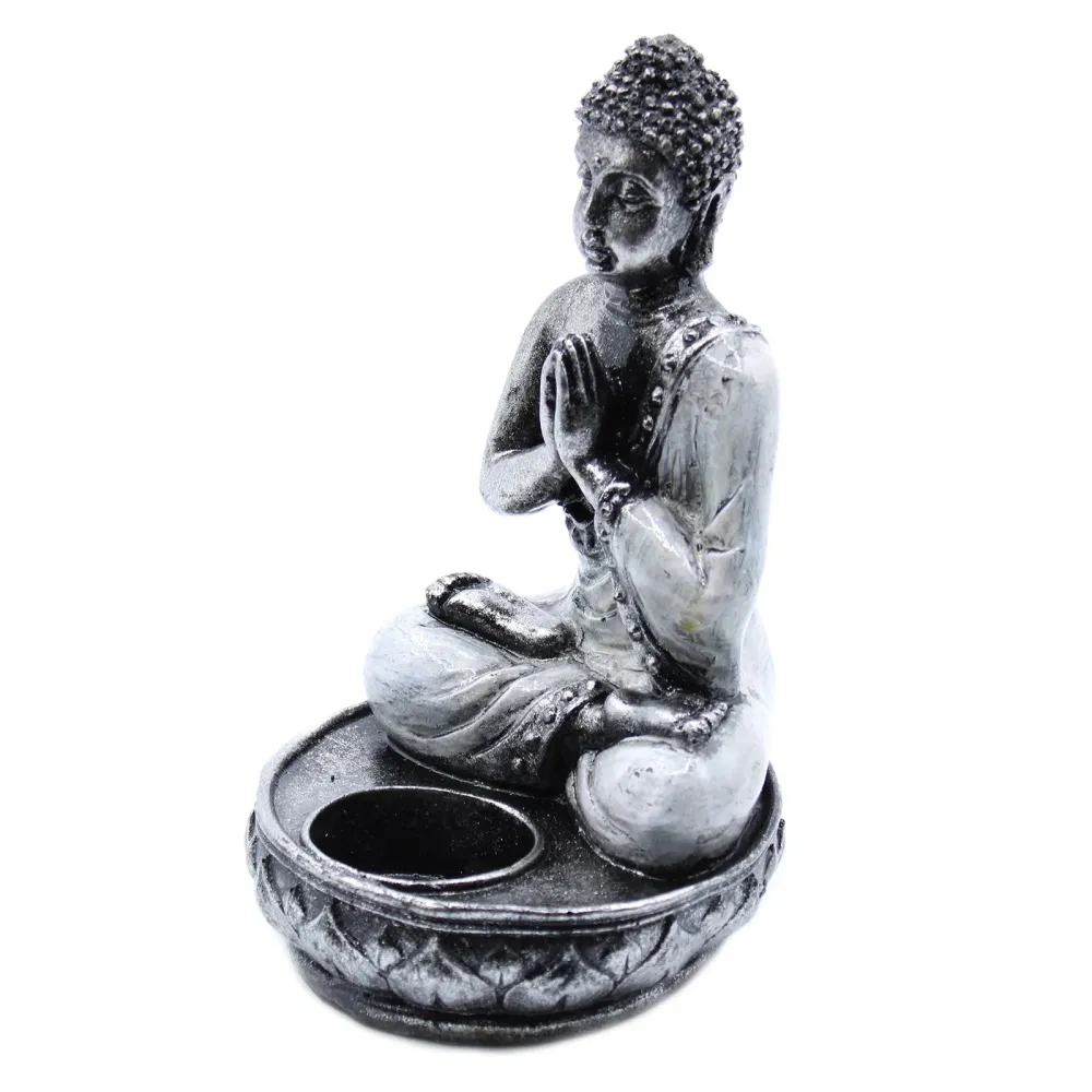 Buddha harpiks lysestake, hvit medium