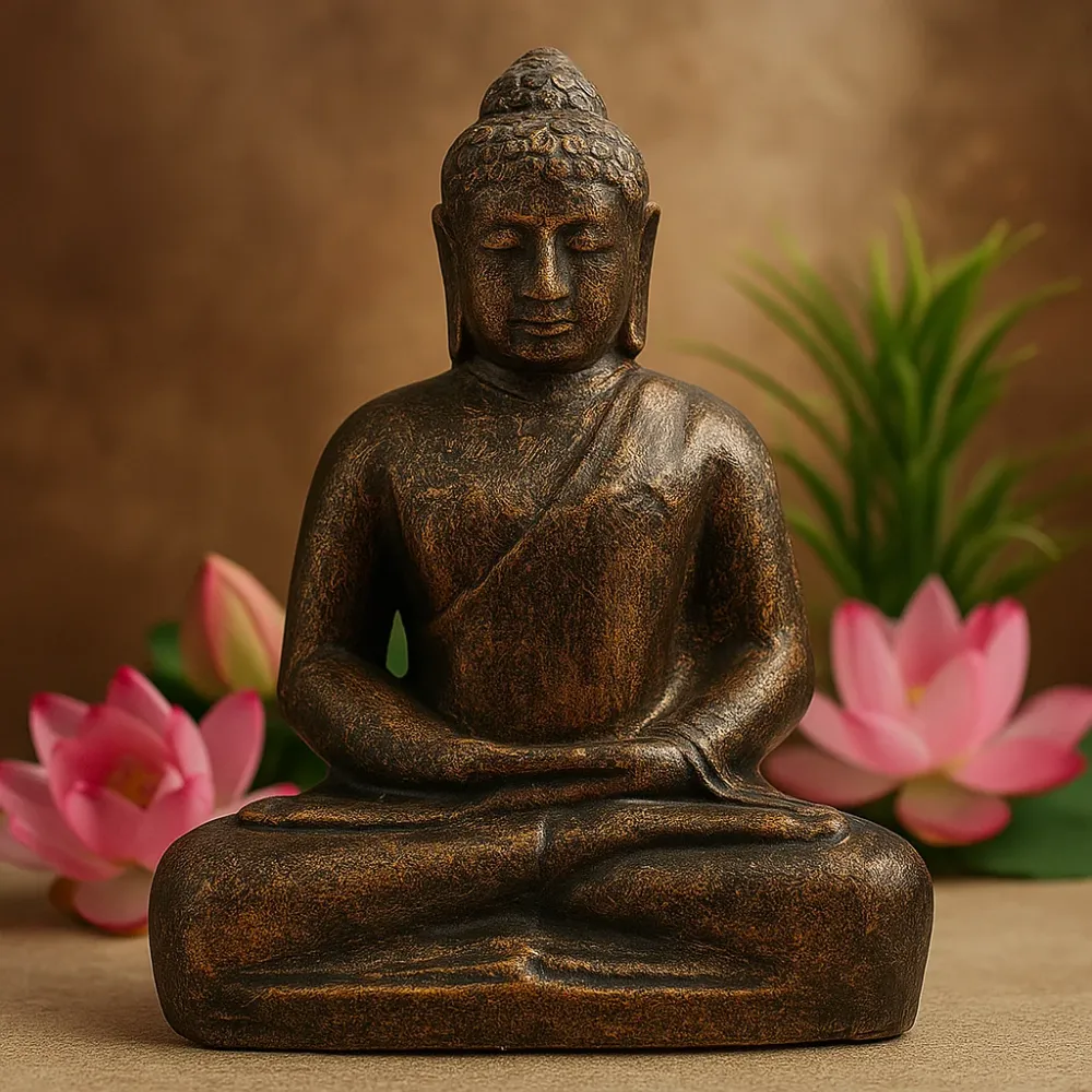 Buddha Statue 0.5m Antikk Gullfinish