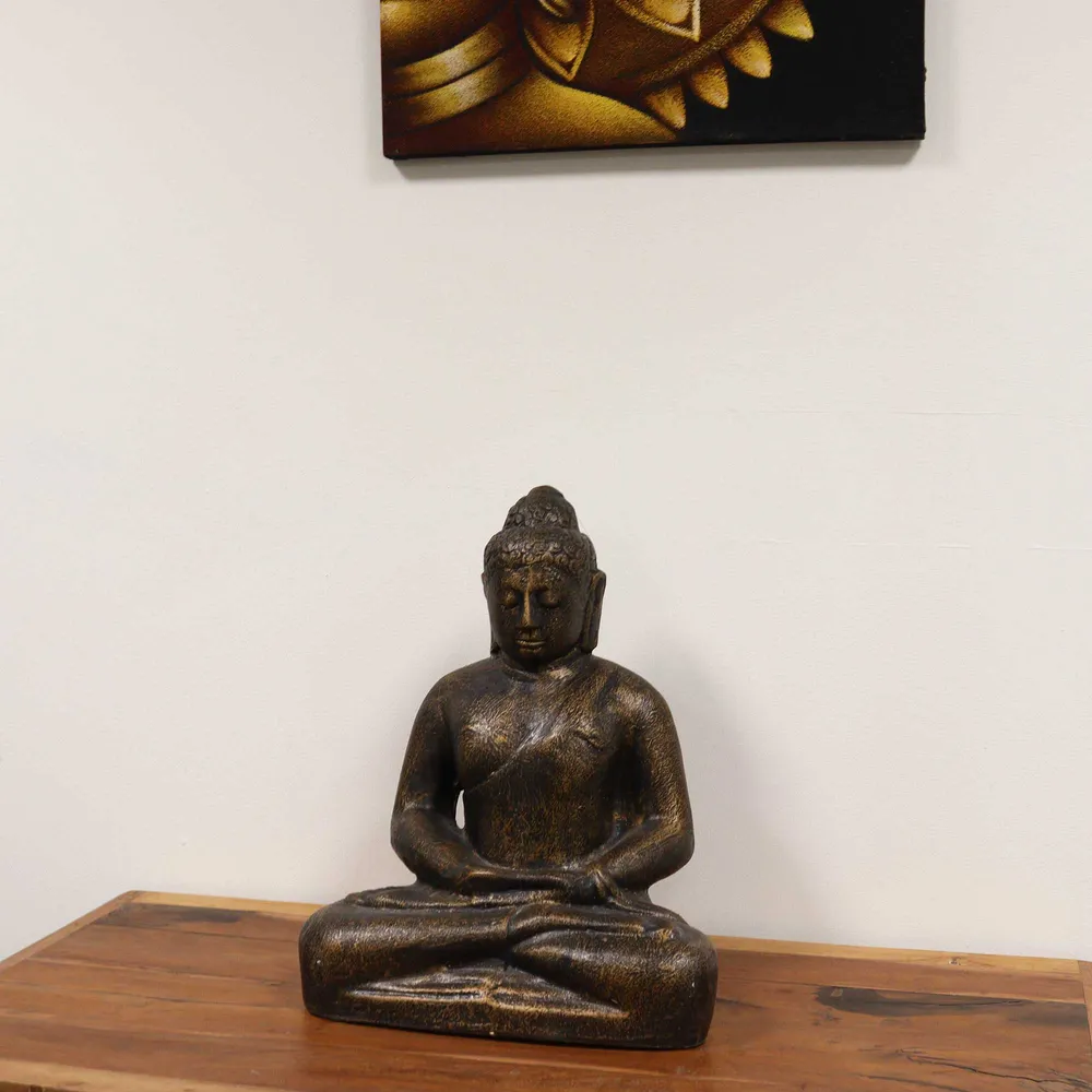 Buddha Statue 0.5m Antikk Gullfinish