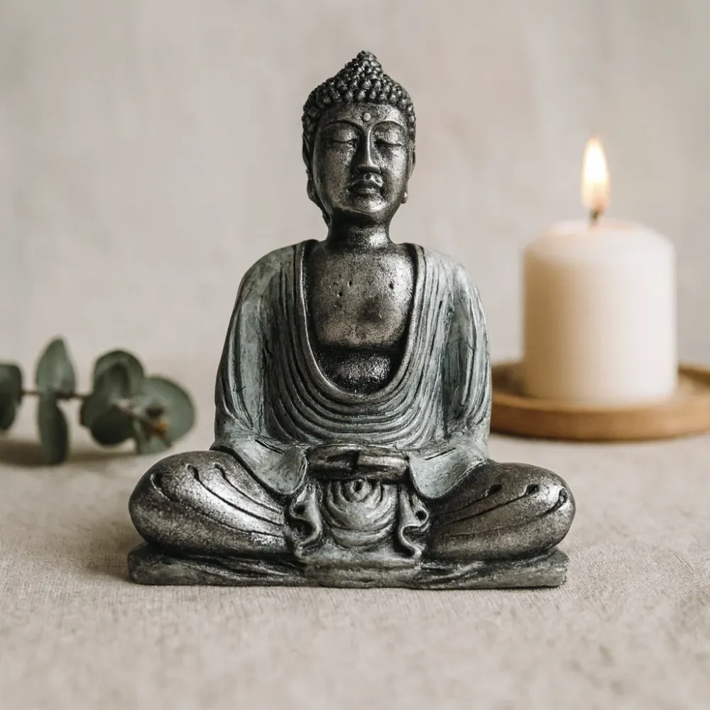 Buddha-statue hvit og grå harpiks medium