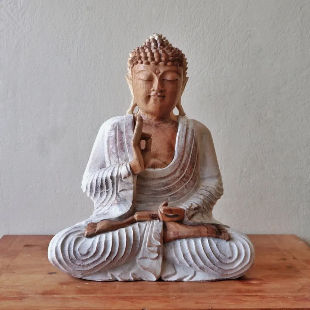 Buddha-statue hvitvasking 30cm undervisningsposisjon
