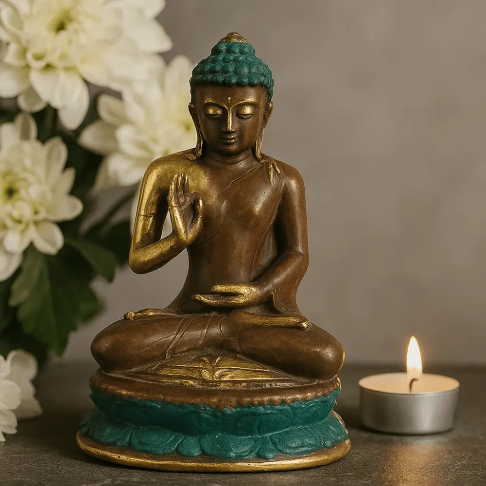 Buddha-statue stor sittende messing