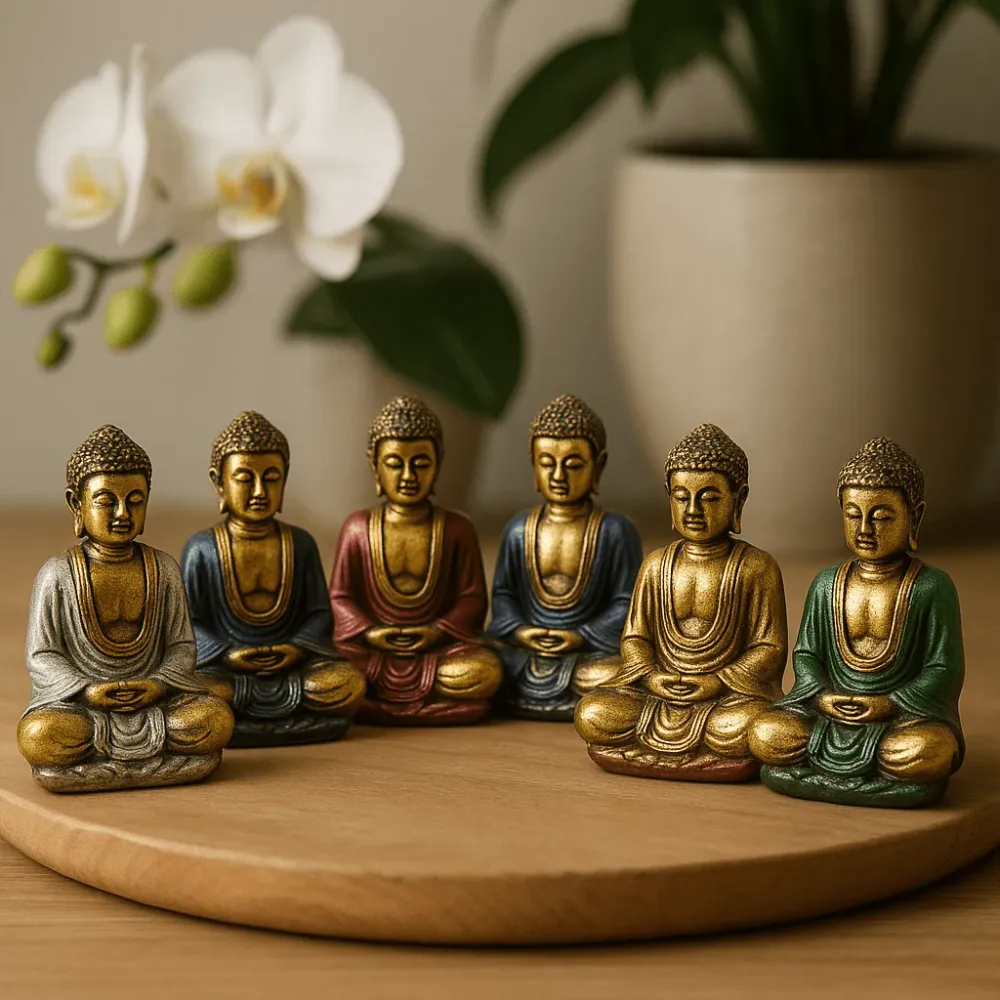 Buddha-statuer gull mini sett med 6