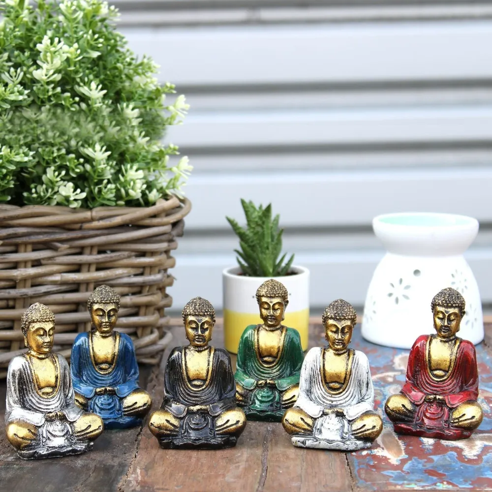 Buddha-statuer gull mini sett med 6