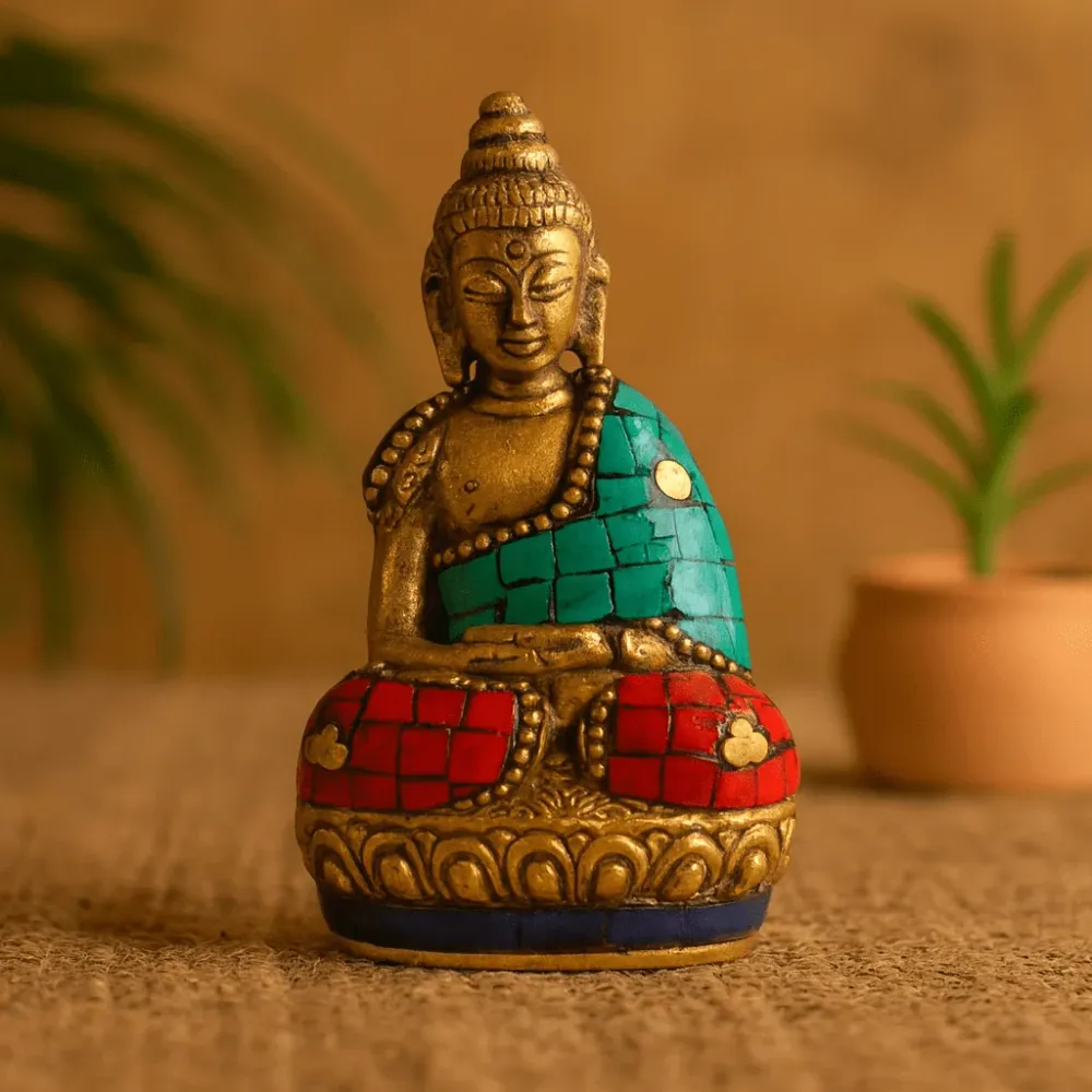 Messing Buddha Statue Hender Opp 7.5 cm