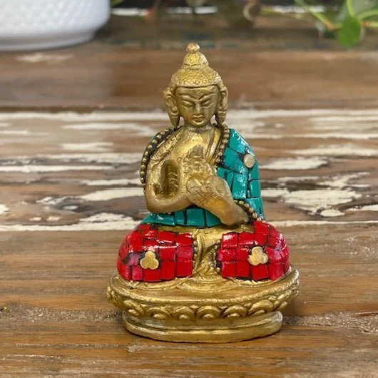 Messing Buddha Statue Hender Opp 7.5 cm