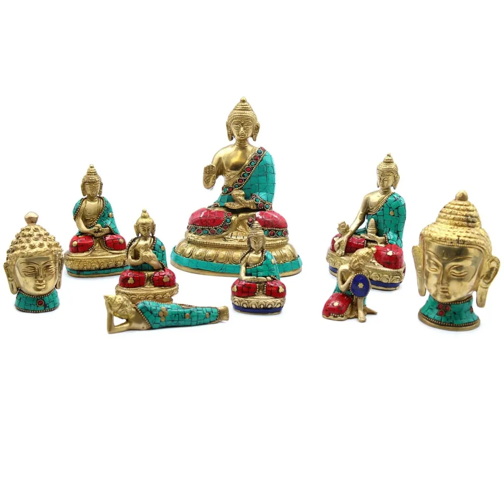 Messing Buddha Statue Hender Opp 7.5 cm