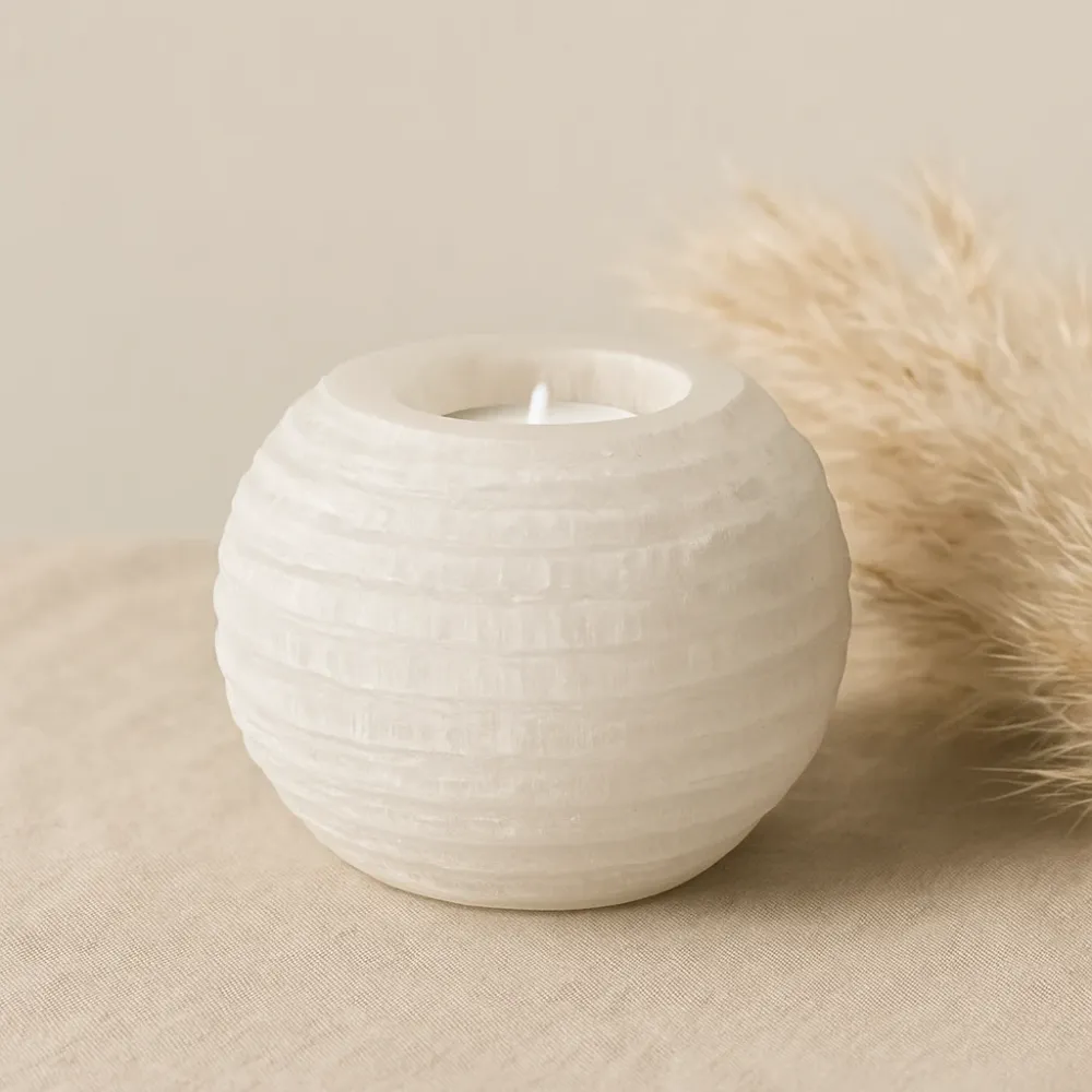 Selenitt Krystall Lysestake Snøball 8 cm
