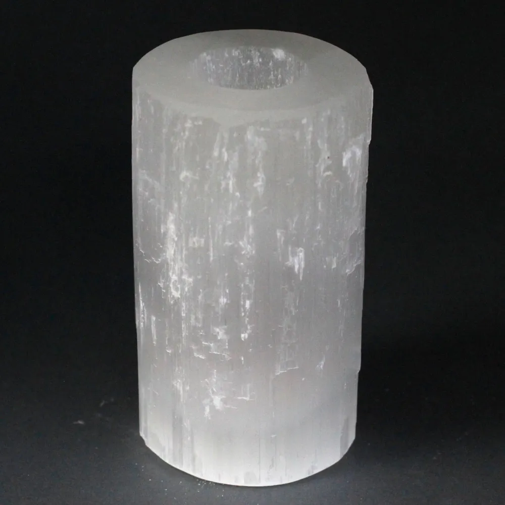 Selenitt Lysestake Sylinder 15 cm