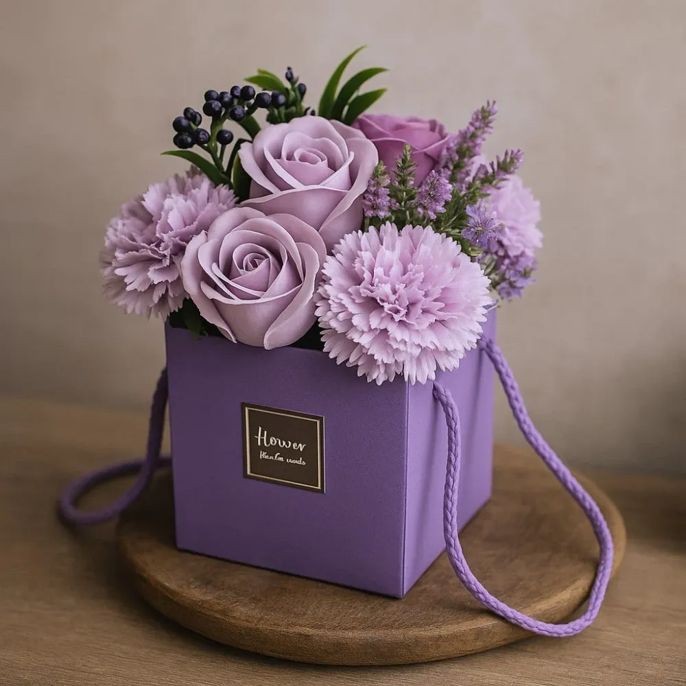 Såpeblomstbukett, lavendelrose og nellik