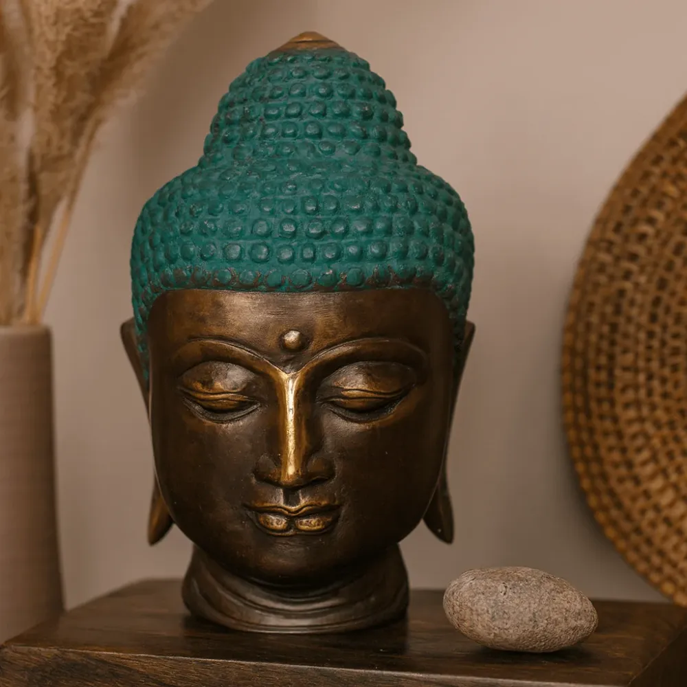 Stor Buddha-hode i messing-statue