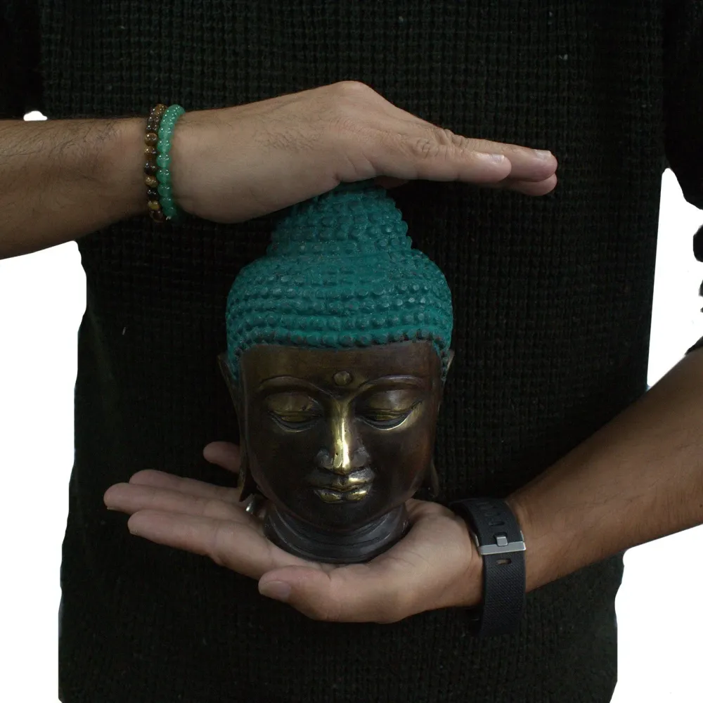 Stor Buddha-hode i messing-statue