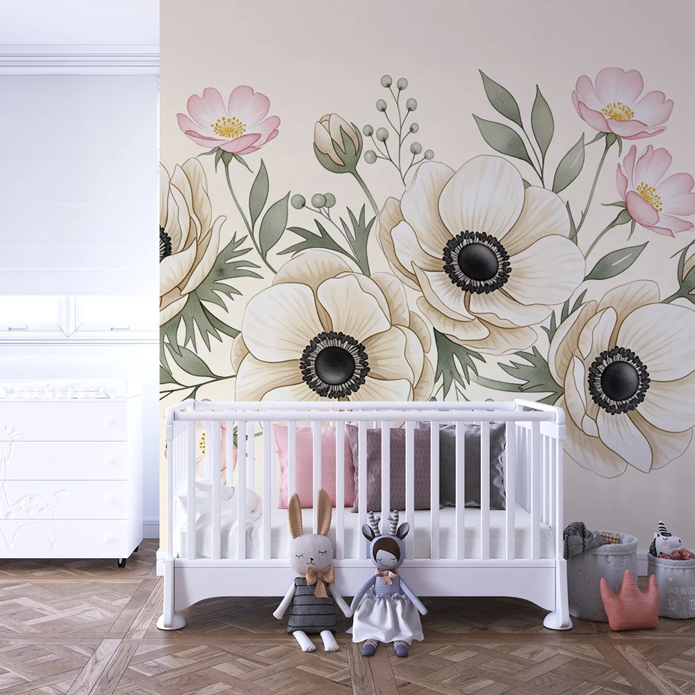 Tapet barnerom | Blomster og milde farger