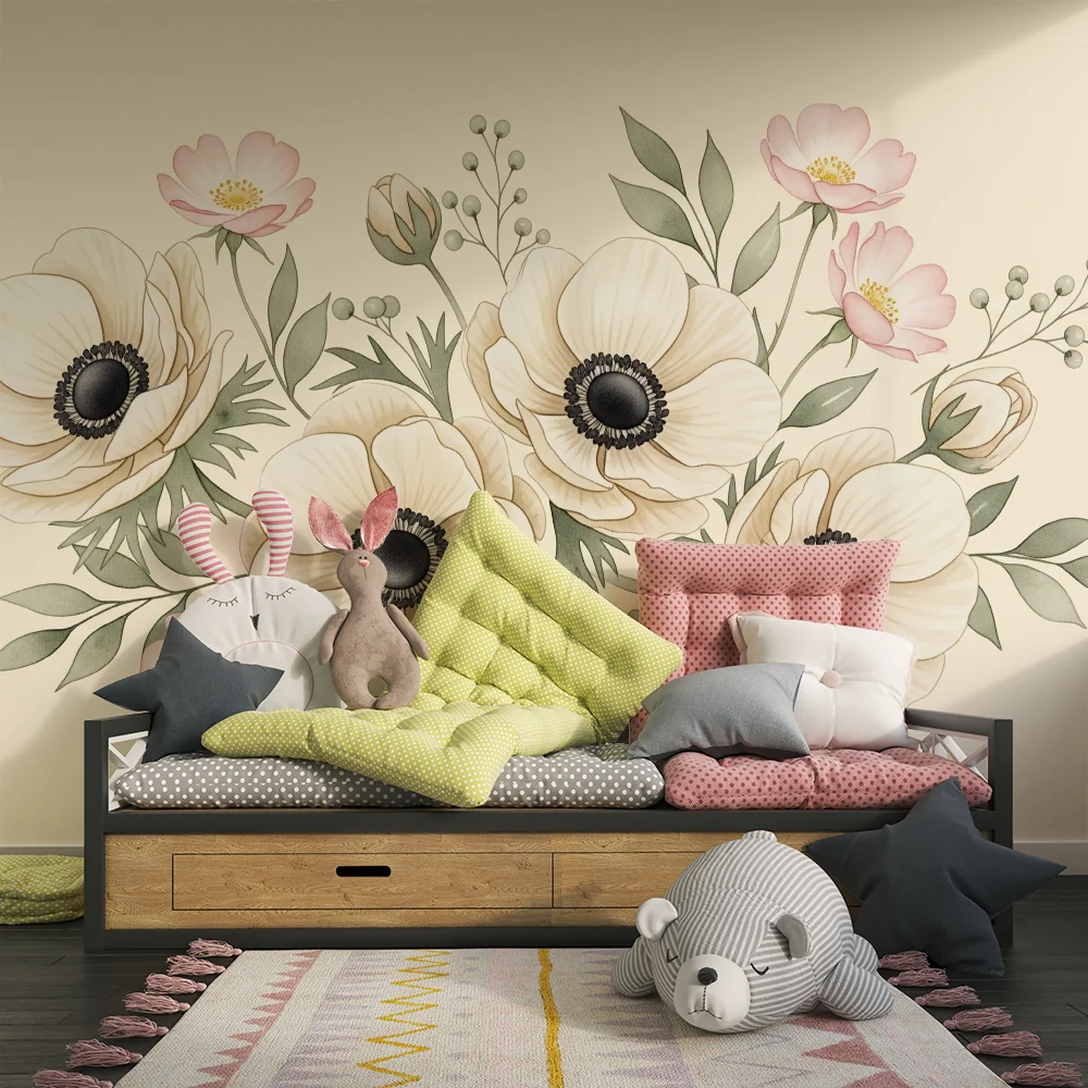 Tapet barnerom | Blomster og milde farger