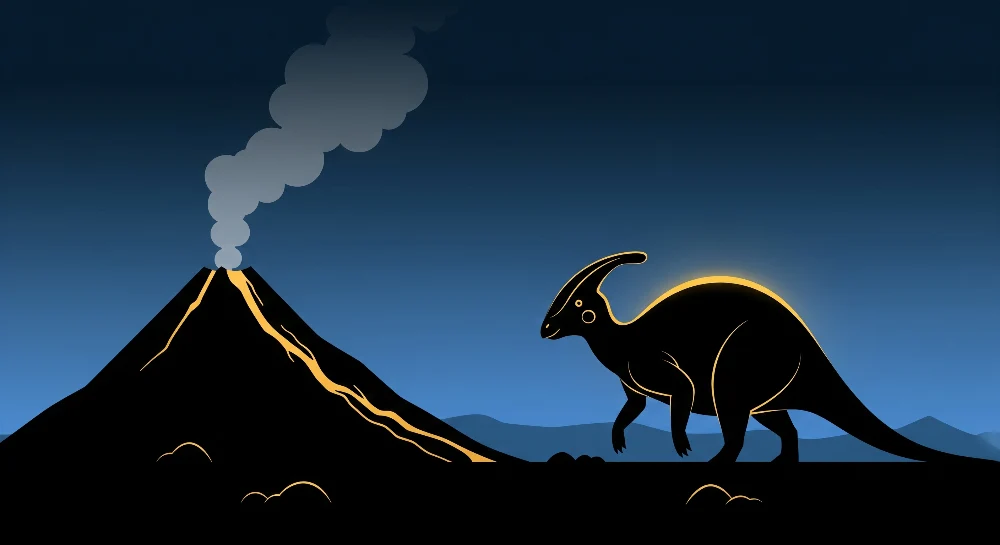 Tapet barnerom | Dinosaur og vulkan under en stjernehimmel
