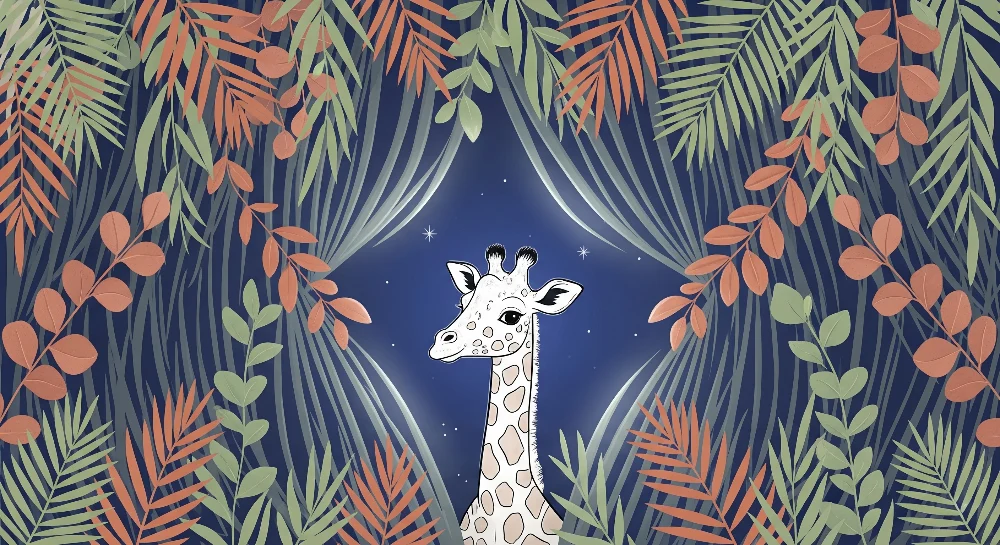 Tapet barnerom | Giraff midt i stjerneskogen