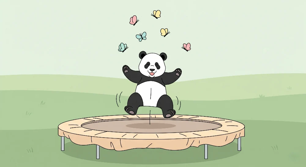 Tapet barnerom | Glad panda på trampoline