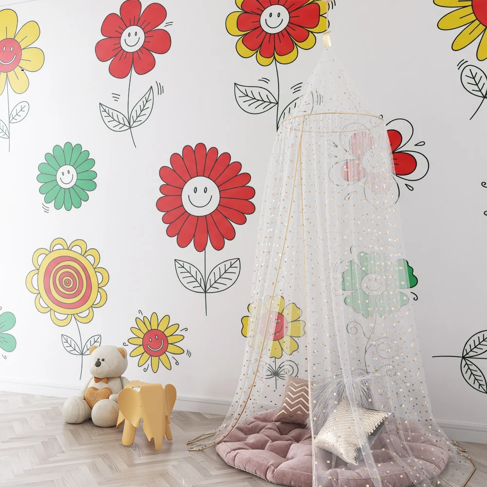 Tapet barnerom | Glade og smilende blomster