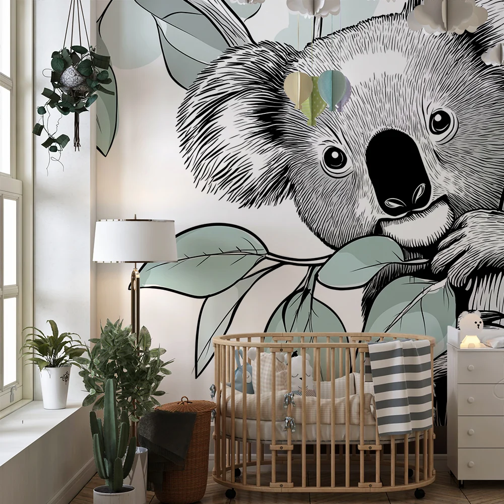 Tapet barnerom | Leken koala blant eukalyptusbladene