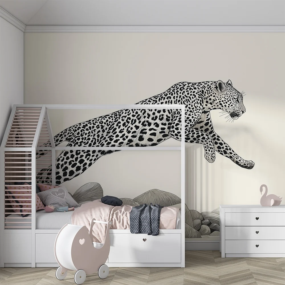 Tapet barnerom | Leopard i fullt sprang over steiner