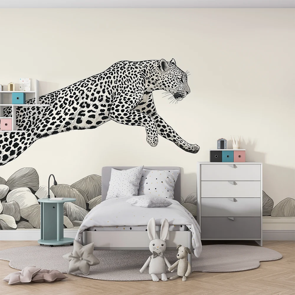 Tapet barnerom | Leopard i fullt sprang over steiner